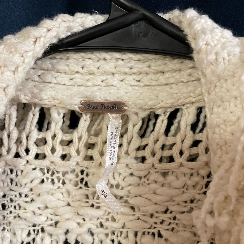 Free People Crochet Knit Long Cardigan Sweater with fringe trim - Picture 2 of 5